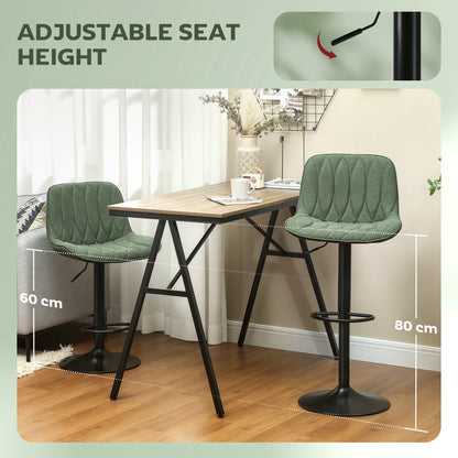 HOMCOM Set of Two Linen-Look Bar Stools - Green