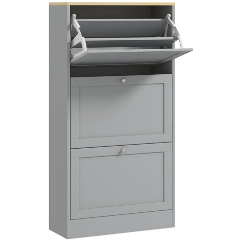HOMCOM Modern Compact Three-Drawer Shoe Storage Cabinet - Grey