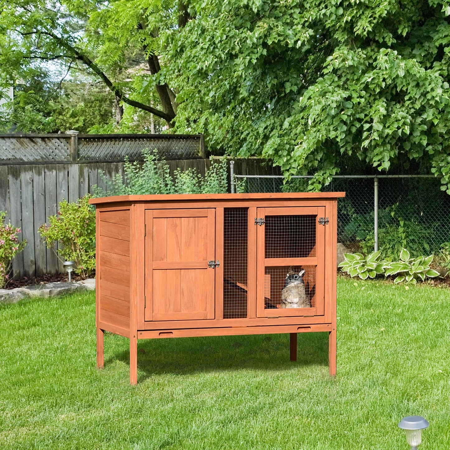 PawHut Wooden Guinea Pigs Hutches Elevated Pet Bunny House with Slide-Out Tray Openable Roof
