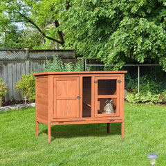 PawHut Wooden Guinea Pigs Hutches Elevated Pet Bunny House with Slide-Out Tray Openable Roof