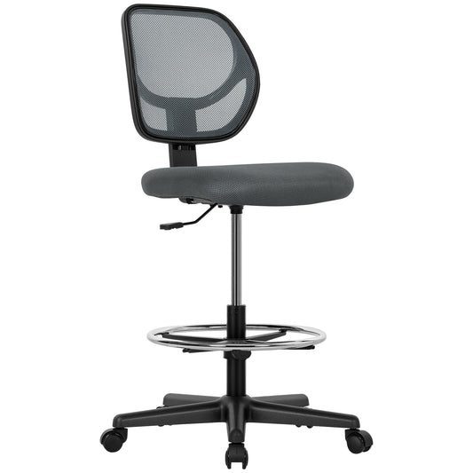 Vinsetto Ergonomic Mesh Standing Desk Chair with Adjustable Footrest Ring and Seat Height Charcoal Grey
