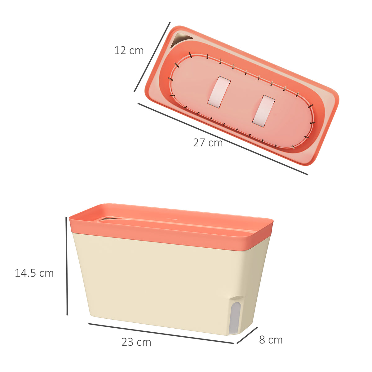 Outsunny Set of 3 Self Watering Plant Pots Outdoor, 27cm Rectangular Garden Planters with Visual Water Level Window, Plastic Flower Pots for Indoor Outdoor Garden Balcony