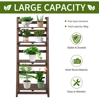 Outsunny 4-Tier Foldable Plant Stand, Wooden Ladder Shelf, Flower Pots Holder for Indoor Outdoor, 45L x 35W x 108H cm