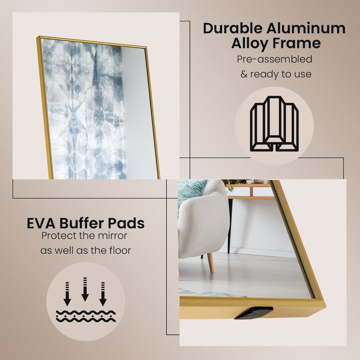 160 x 40cm Full Length Mirror with Shatter-proof Glass-Golden
