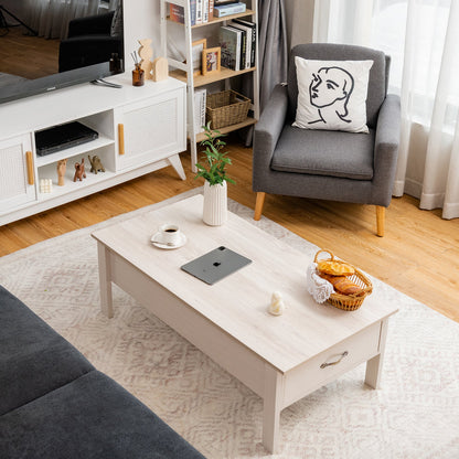 Lift Up Top Coffee Table with Hidden Storage Compartment-White