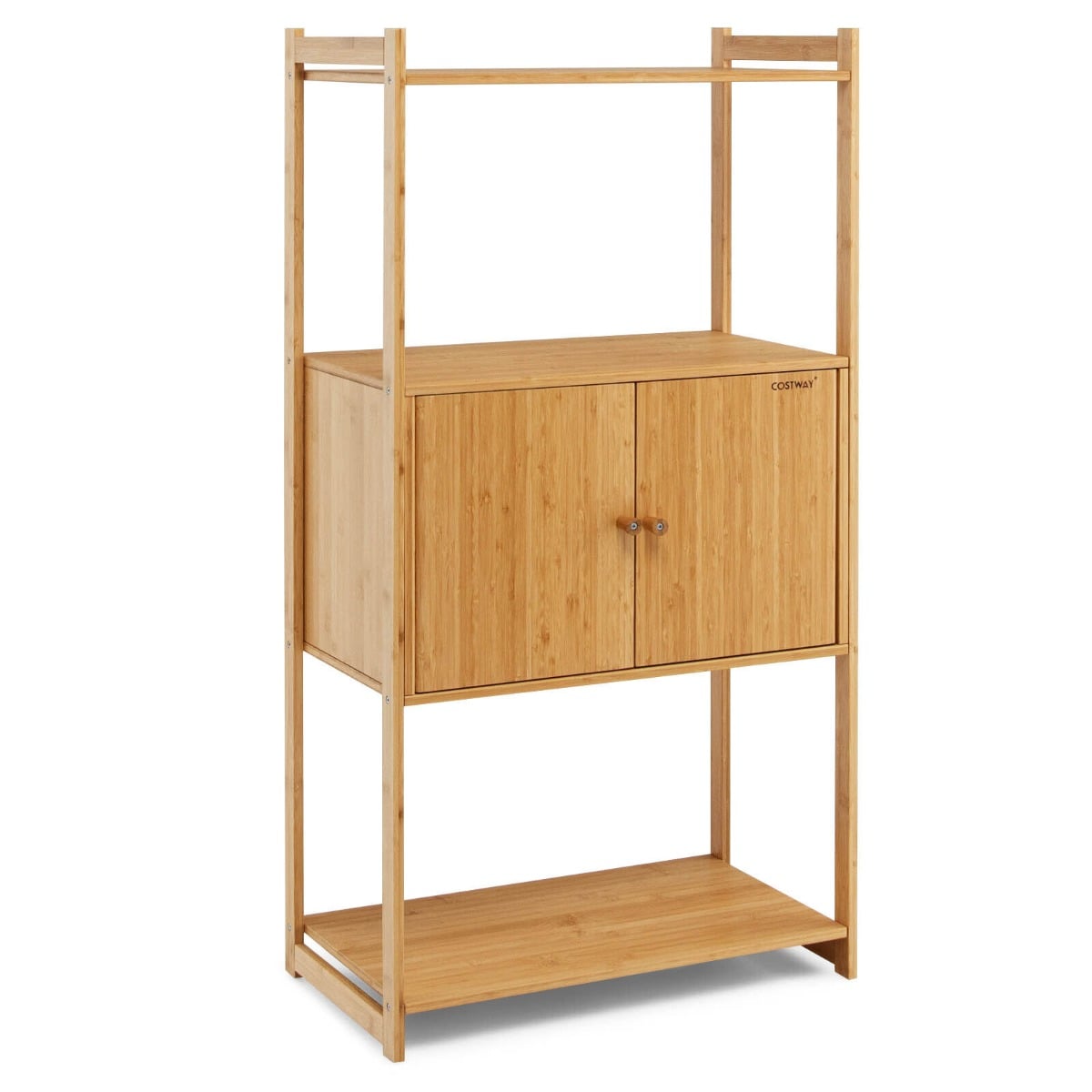 Bamboo Bathroom Storage Cabinet with 3 Shelves and 2-Door Cabinet-Natural