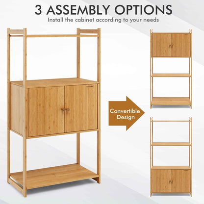Bamboo Bathroom Storage Cabinet with 3 Shelves and 2-Door Cabinet-Natural