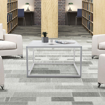 Modern Square Leisure Coffee Table  with Faux Marble Tabletop-White