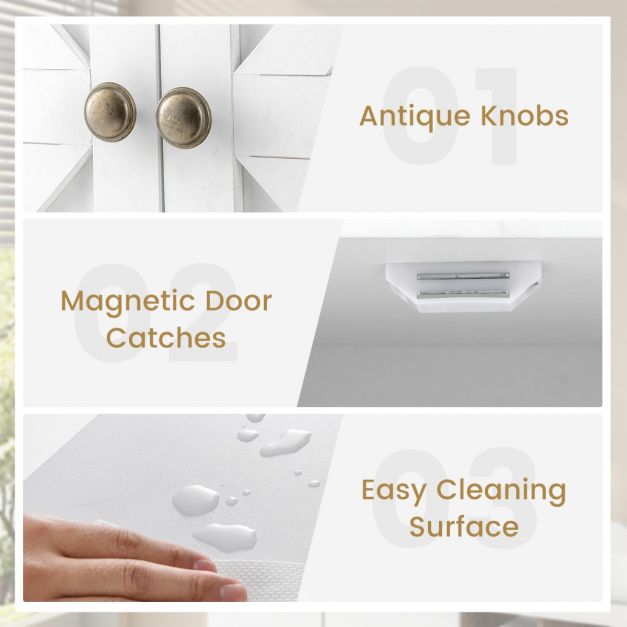 Bathroom Wall Cabinet with Double Doors & Open Shelf & Towel Rack-White