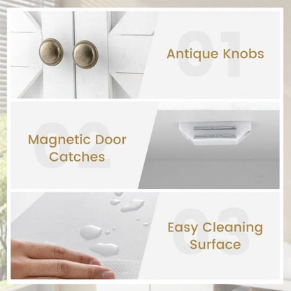 Bathroom Wall Cabinet with Double Doors & Open Shelf & Towel Rack-White