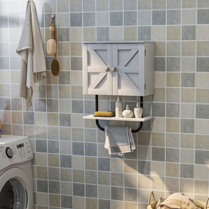 Bathroom Wall Cabinet with Double Doors & Open Shelf & Towel Rack-White