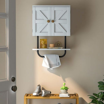Bathroom Wall Cabinet with Double Doors & Open Shelf & Towel Rack-White