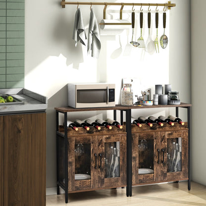 Wine Bar Cabinet with Removable Wine Rack & Glass Holder for Kitchen