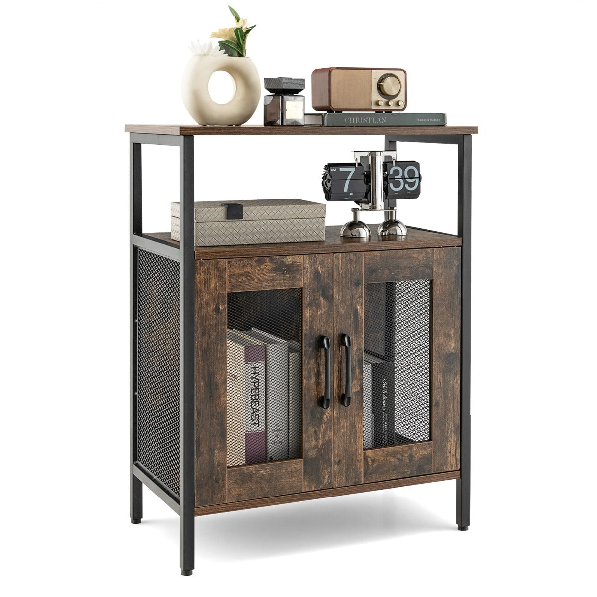 Wine Bar Cabinet with Removable Wine Rack & Glass Holder for Kitchen