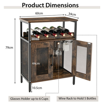 Wine Bar Cabinet with Removable Wine Rack & Glass Holder for Kitchen