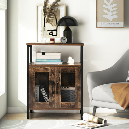 Wine Bar Cabinet with Removable Wine Rack & Glass Holder for Kitchen