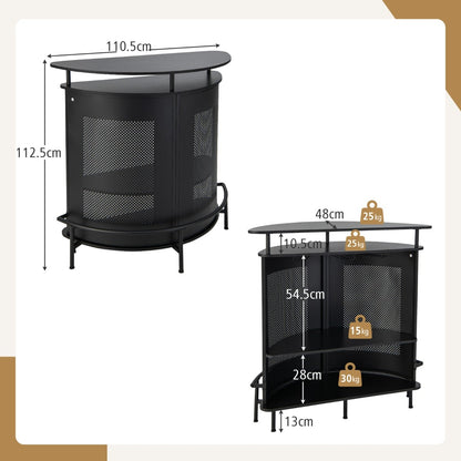 4-Tier Bar Table with Storage Shelves and 3 Stemware Holders-Black