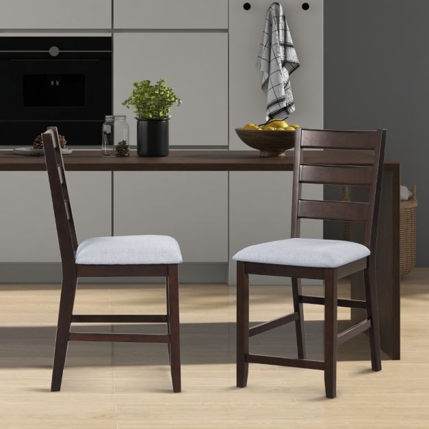 2-Piece Counter Height Bar Stool Set with Padded Seat and Rubber Wood Legs-Brown