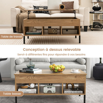 Lift Top Coffee Table with 3 Compartments and Hidden Storage Metal Leg Coffee Table with Pneumatic Lift Natural