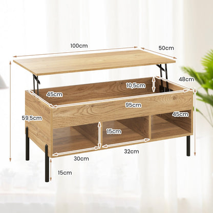 Lift Top Coffee Table with 3 Compartments and Hidden Storage Metal Leg Coffee Table with Pneumatic Lift Natural