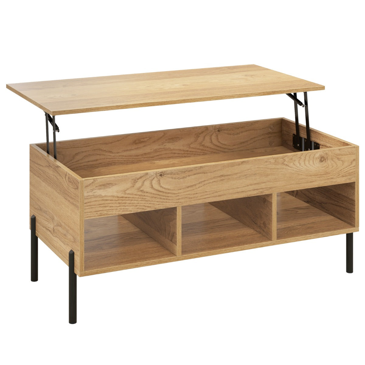 Lift Top Coffee Table with 3 Compartments and Hidden Storage Metal Leg Coffee Table with Pneumatic Lift Natural