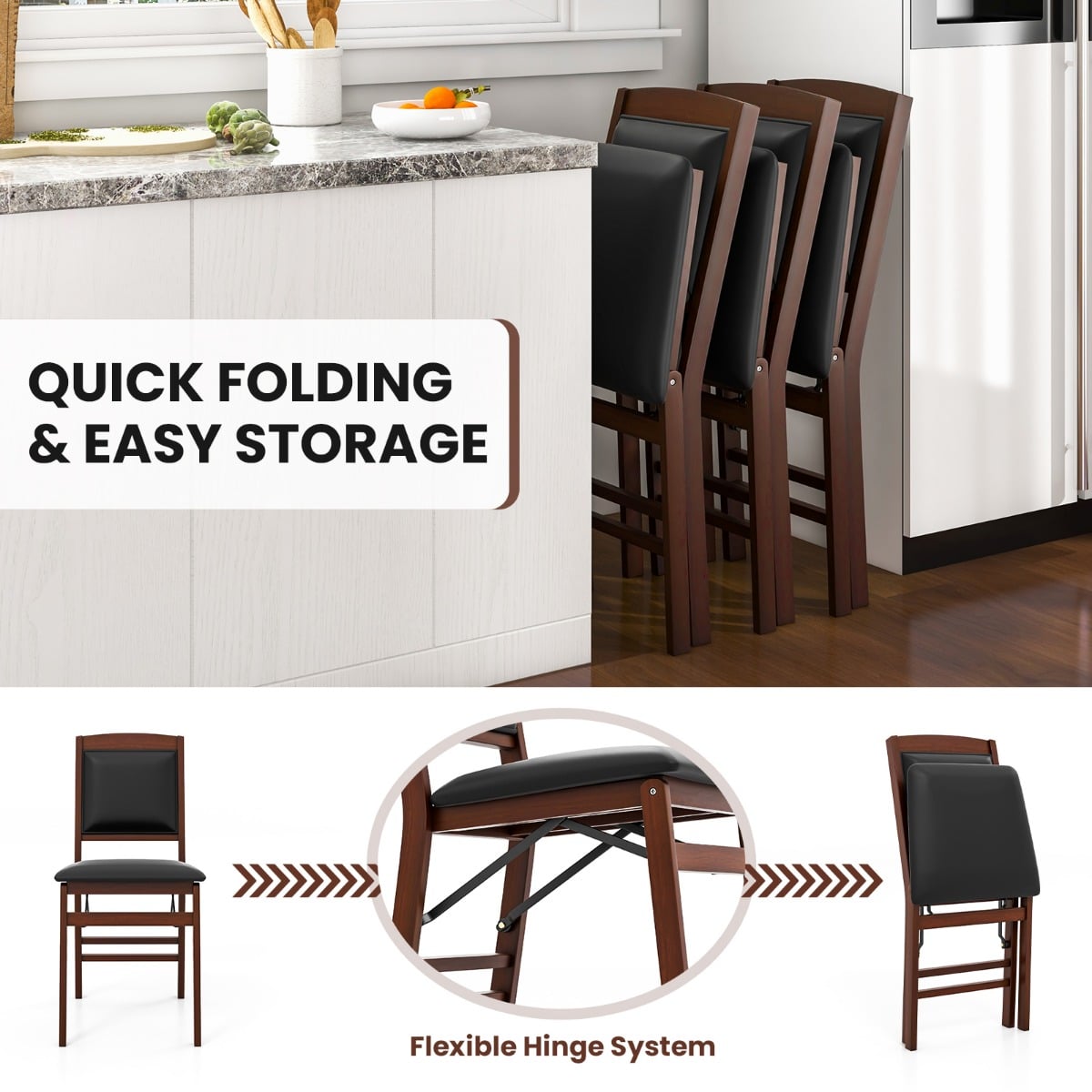 Dining Chair Set of 2 with Padded Seat and Soft Backrest-Brown