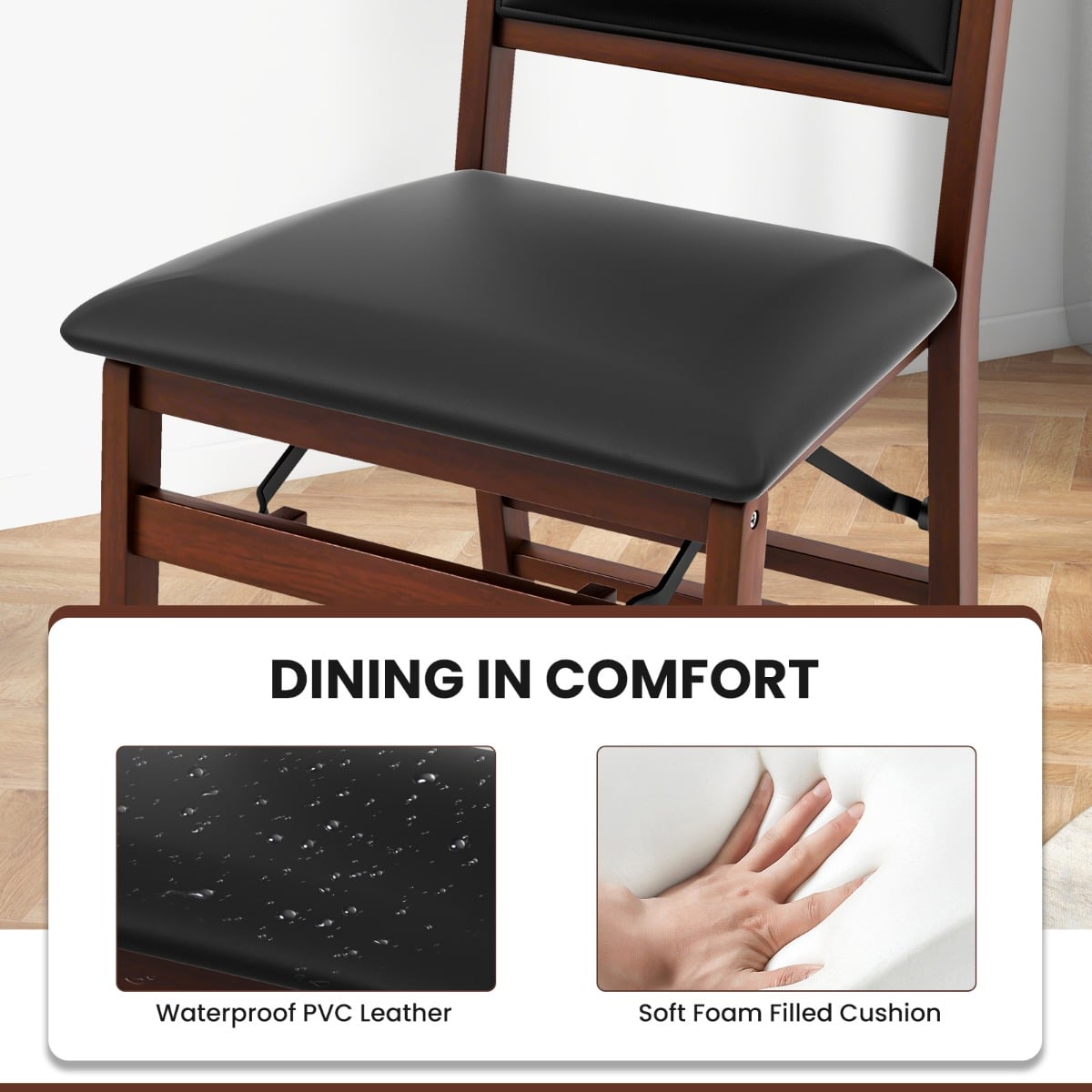 Dining Chair Set of 2 with Padded Seat and Soft Backrest-Brown