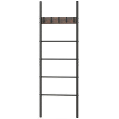 5-Tier Wall Leaning Blanket Ladder with 5 Removable Hooks and Industrial Blanket Holder Rack