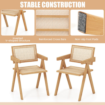 Rattan Accent Chairs Set of 2 with Natural Bamboo Frame-Natural