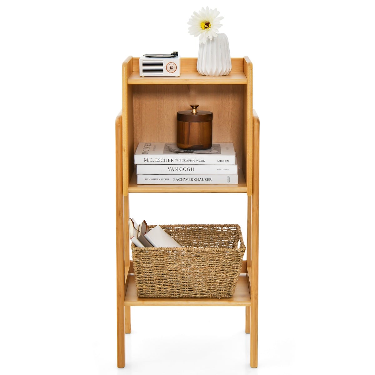 3 Tier Free Standing Tall Bamboo Bookshelf with Legs 