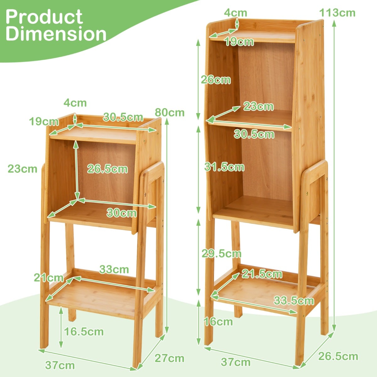 4 Tier Free Standing Tall Bamboo Bookshelf with Legs 