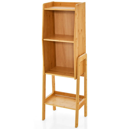 4 Tier Free Standing Tall Bamboo Bookshelf with Legs 