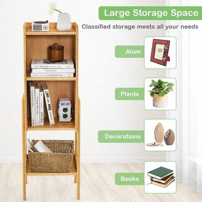 4 Tier Free Standing Tall Bamboo Bookshelf with Legs 