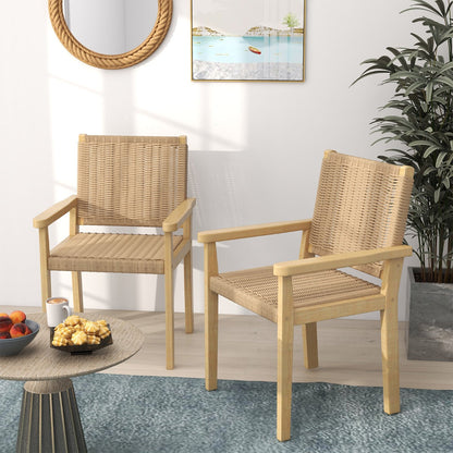 Wood Chair Set of 2 with Paper Rope Woven Seat-Natural