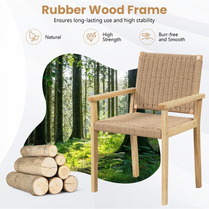 Wood Chair Set of 2 with Paper Rope Woven Seat-Natural