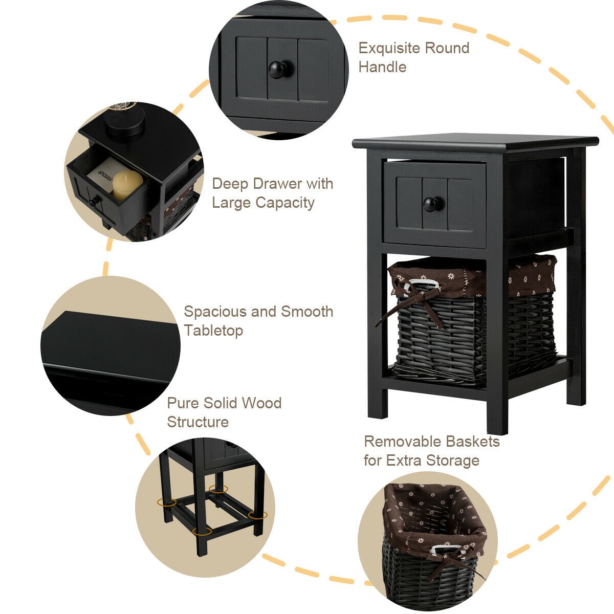 Elegant 2-Layer Wood Bedside End Table Nightstand