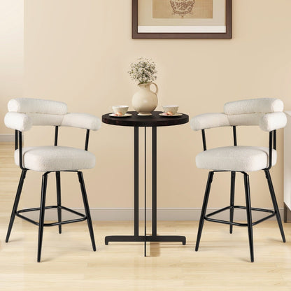 Set of 2 Swivel Bar Stool Counter Chairs with Curved Backrest-White