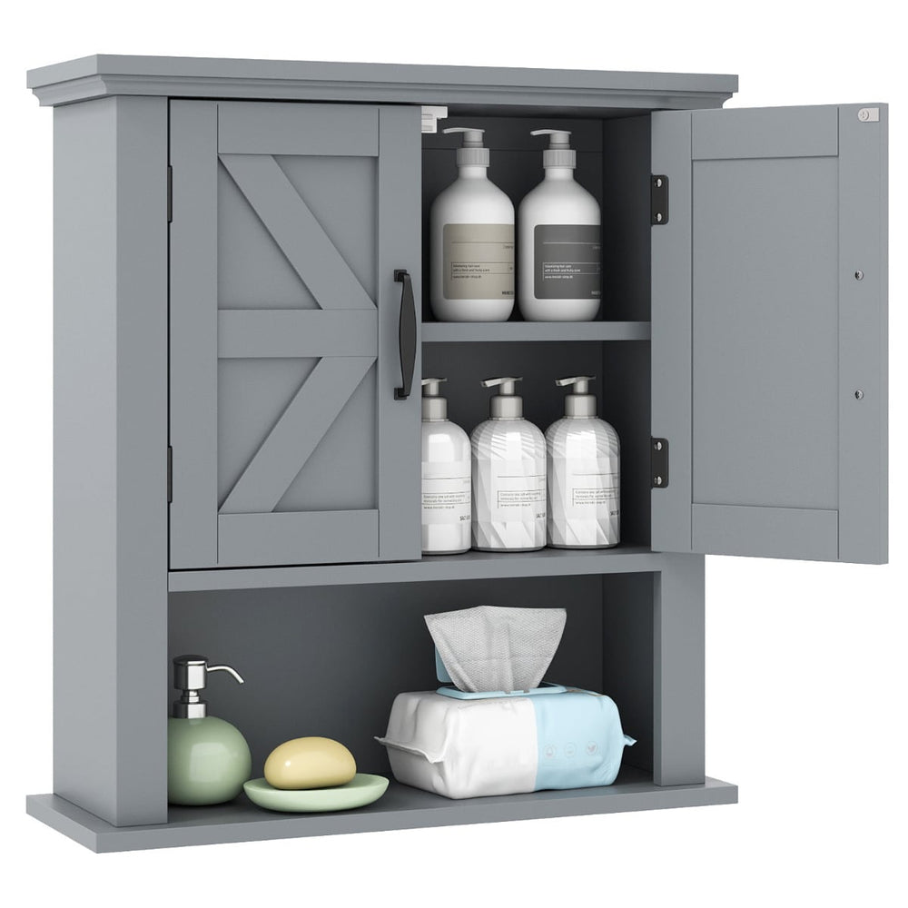 Farmhouse Wall Mounted Bathroom Cabinet with Adjustable Shelf-Grey