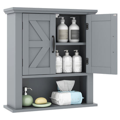 Farmhouse Wall Mounted Bathroom Cabinet with Adjustable Shelf-Grey