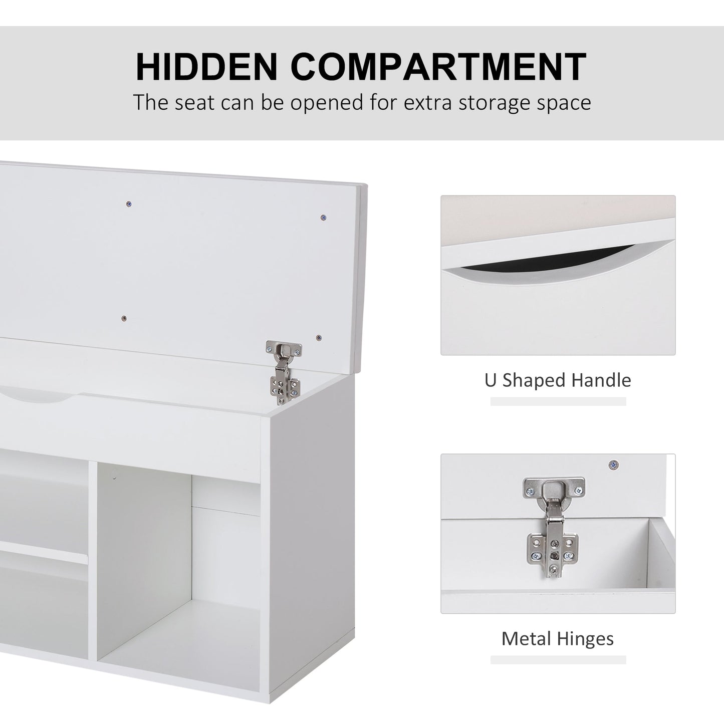 HOMCOM Wooden Shoes Cabinet Bench Hidden Storage Padded Seat Organiser Footwear Rack Hallway White 80 x 30 x 47 cm