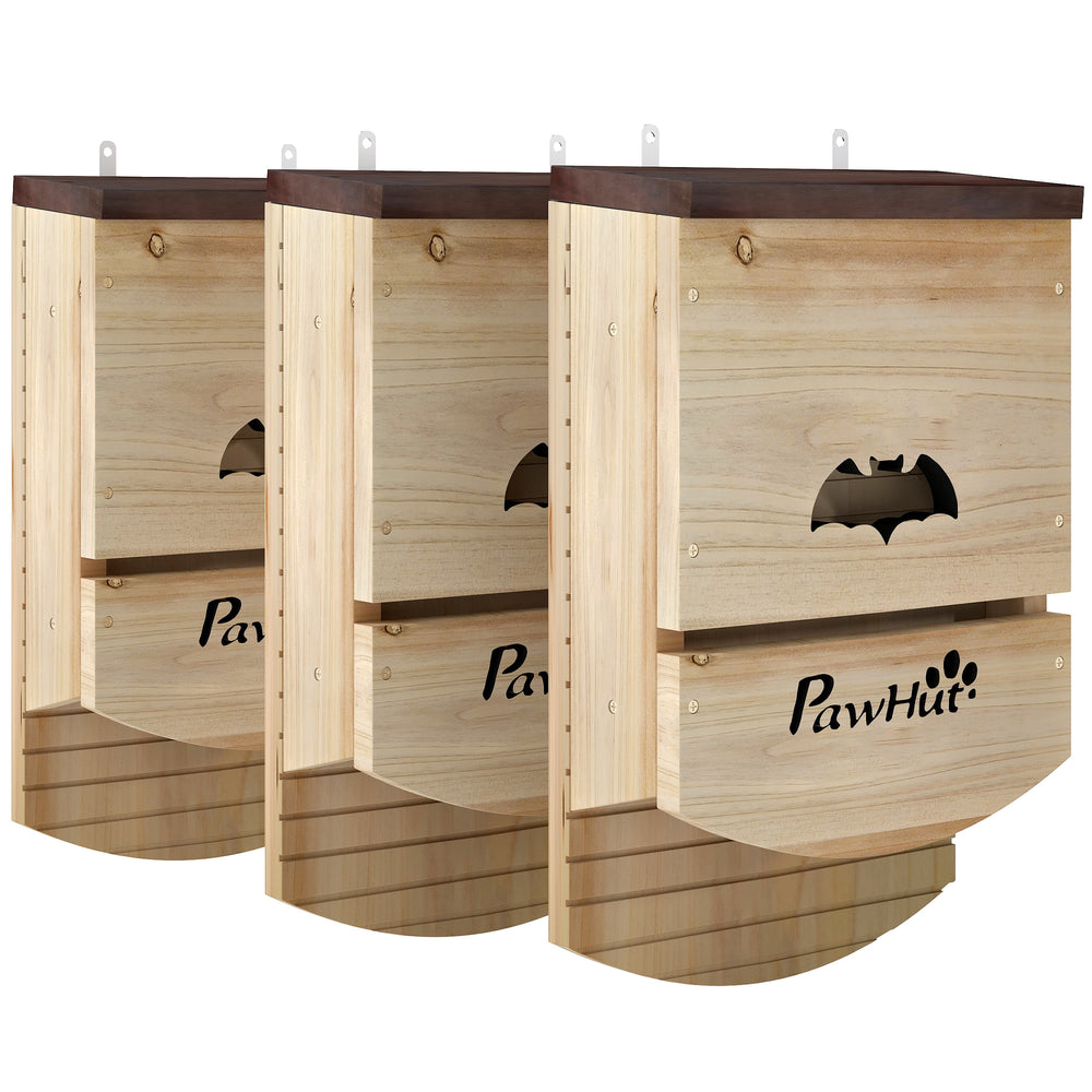 PawHut Set of 3 Wooden Bat Houses bat shelter with Grooved Landing Platform 23 x 9,5 x 36,5 cm natural wood