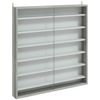 HOMCOM Six Shelf Display Cabinet, with Glass Doors - Graphite Wood Effect