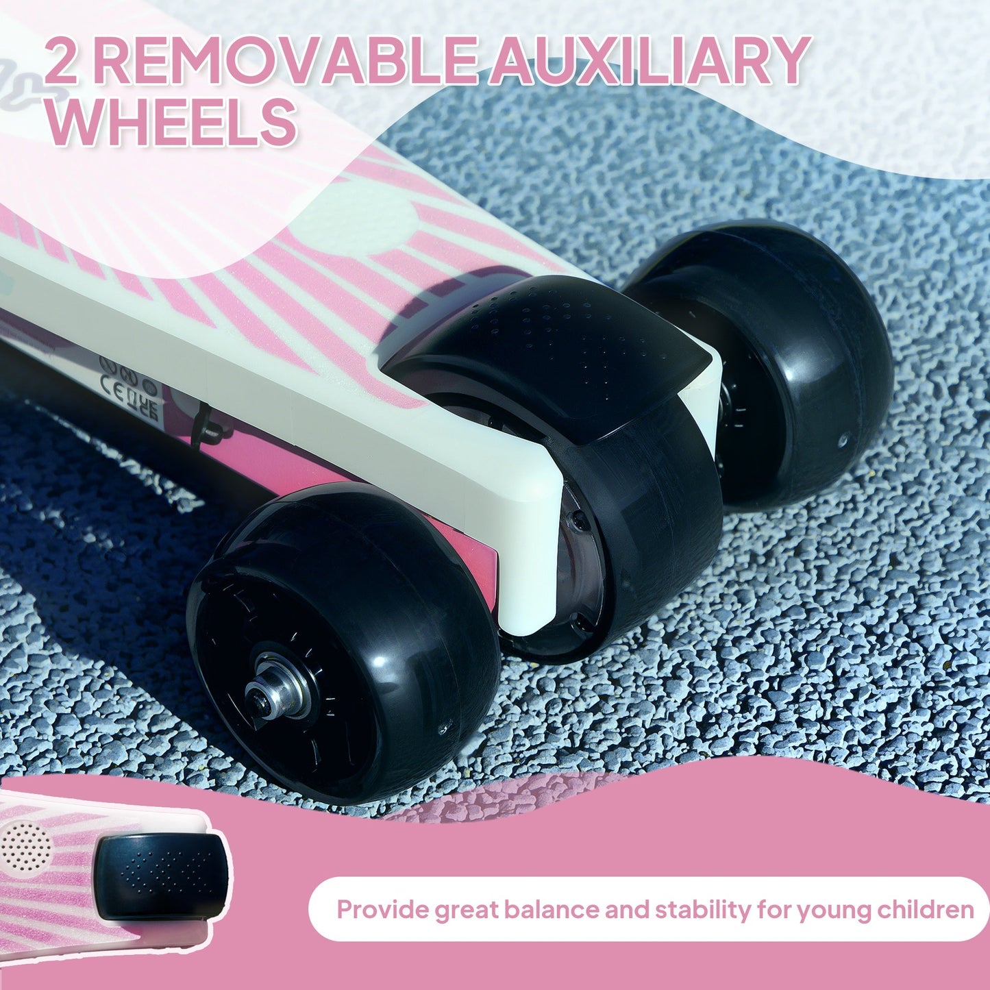 AIYAPLAY Electric Scooter for Kids Aged 4-7 Years, with Flashing LED Lights, Rear Auxiliary Wheels, Pink