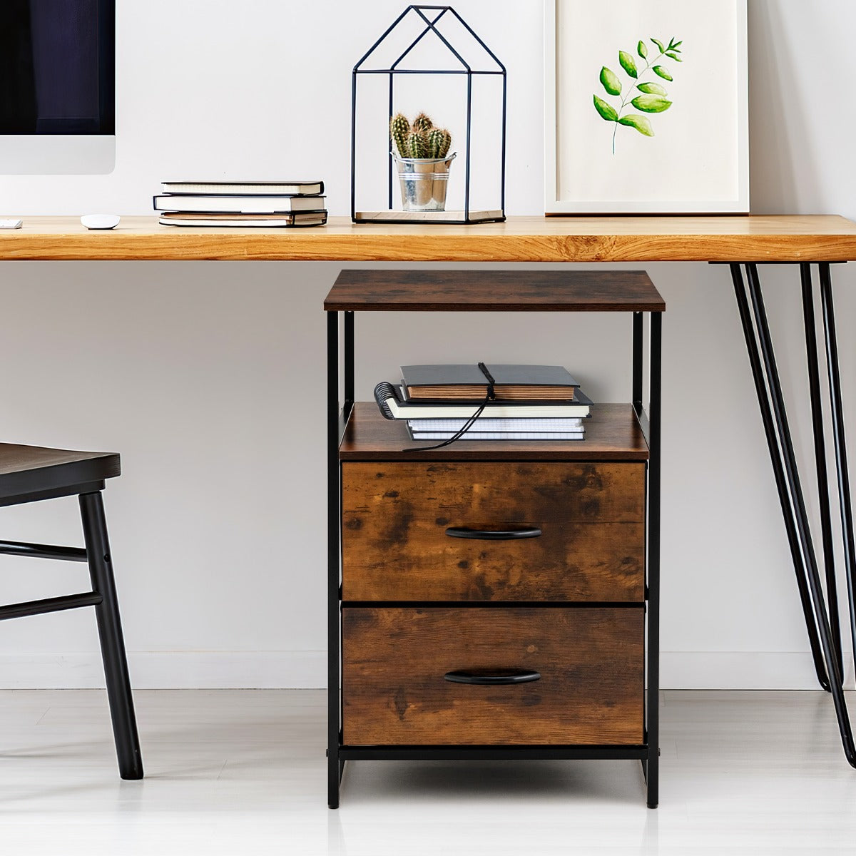 2-Drawer Storage Cabinet with Removable Fabric Drawers for Living Room/Bedroom