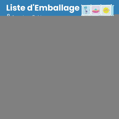 Portable Children Wardrobe with 12 Cubes and 2 Clothes Hanging Section-Blue