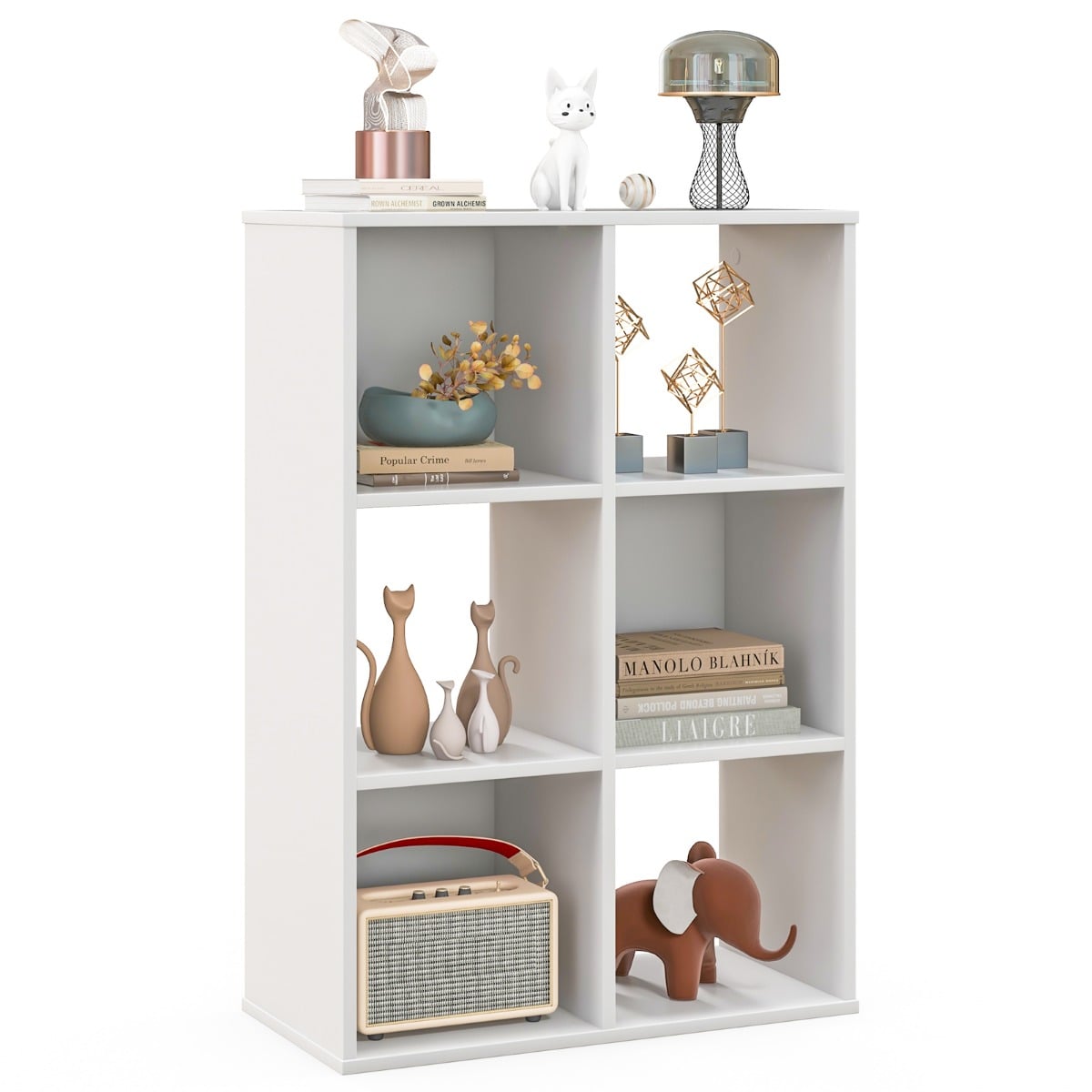6-Cube Bookshelf Bookcase with 2 Anti-Tipping Kits for Living Room-White
