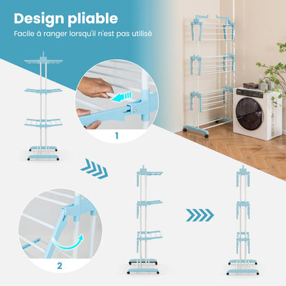 3-Tier Clothes Airer Folding Clothes Dryer 127 x 63 x 171 cm Blue