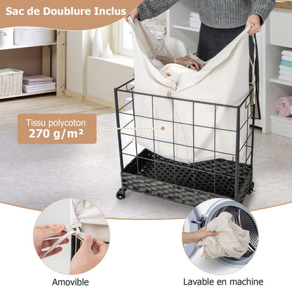 110L/130L Large Capacity Handwoven Rattan Laundry Basket with Lid and Lockable Wheels-L