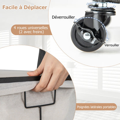 110L/130L Large Capacity Handwoven Rattan Laundry Basket with Lid and Lockable Wheels-L