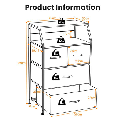 Free Standing Floor Storage Chest with Steel Frame and Fabric Bins-Brown